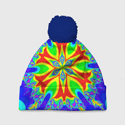 Шапка c помпоном Неоновая психоделика узор