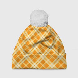 Шапка c помпоном Жёлтый крупная клетка