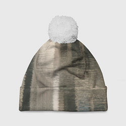 Шапка c помпоном Размытые серо-бежевые полосы