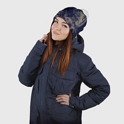 Шапка с помпоном Золотые драконы на синем, цвет: 3D-белый — фото 2