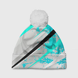 Шапка c помпоном Color white light blue