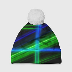 Шапка c помпоном Color blue black green