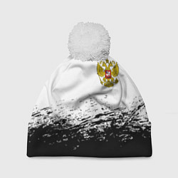 Шапка с помпоном Россия черно белые краски, цвет: 3D-белый