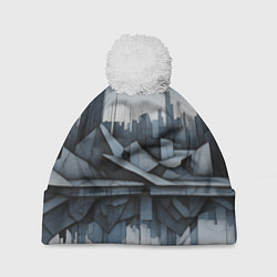 Шапка с помпоном Небоскребы и скалы, цвет: 3D-белый