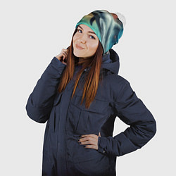 Шапка с помпоном Галактический дельфин - неоновый космос, цвет: 3D-белый — фото 2