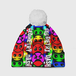 Шапка с помпоном Geometry dash neon gradient, цвет: 3D-белый