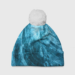 Шапка c помпоном Абстракция - blue pressed stone