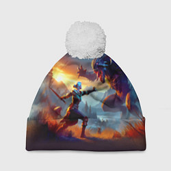 Шапка с помпоном Битва Цири с монстром - Ведьмак 4, цвет: 3D-белый