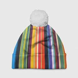 Шапка c помпоном Разноцветная полоска
