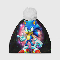Шапка с помпоном Sonic in space, цвет: 3D-белый