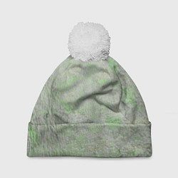 Шапка с помпоном Абстракция - green wall covered with moss, цвет: 3D-белый