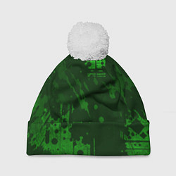 Шапка с помпоном Абстракция - dark green spot, цвет: 3D-белый