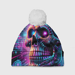 Шапка с помпоном Neon cyber skull, цвет: 3D-белый