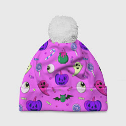 Шапка с помпоном Halloween pink, цвет: 3D-белый