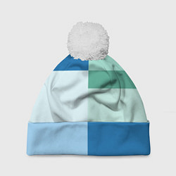 Шапка c помпоном Мятное небо колор-блок