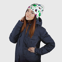 Шапка с помпоном Halloween light green pumpkin - паттерн, цвет: 3D-белый — фото 2