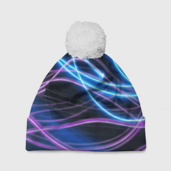 Шапка с помпоном Неоновая абстракция на темном, цвет: 3D-белый