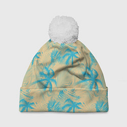 Шапка c помпоном Palm light blue beige