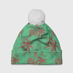 Шапка с помпоном Palm brown turquoise, цвет: 3D-белый