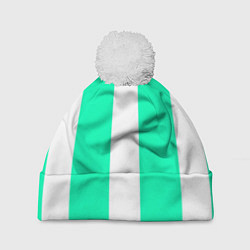 Шапка с помпоном Color turquoise white line, цвет: 3D-белый