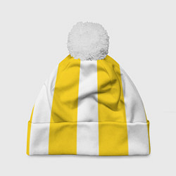 Шапка с помпоном Color yellow white line, цвет: 3D-белый