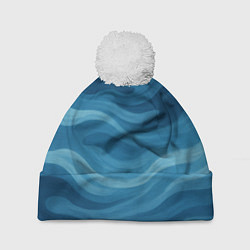 Шапка с помпоном Камуфляжные синие волны, цвет: 3D-белый