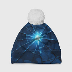 Шапка с помпоном Синий камуфляж со вспышками, цвет: 3D-белый