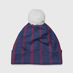 Шапка с помпоном Color blue cage pink stripes, цвет: 3D-белый