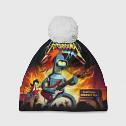 Шапка с помпоном Bender is a hard rock guitarist - Futurama, цвет: 3D-белый