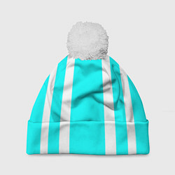Шапка c помпоном Color blue white stripes