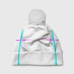 Шапка c помпоном Color white blue pink stripes