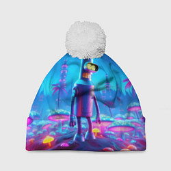Шапка c помпоном Бендер на сказочной неоновой грибной планете - ней