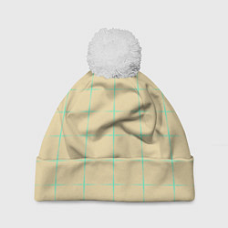 Шапка c помпоном Color beige green crosses