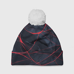 Шапка с помпоном Мраморные узоры из переплетений красных линий, цвет: 3D-белый