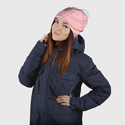 Шапка с помпоном Абстрактный узор розовый, цвет: 3D-белый — фото 2