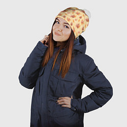 Шапка с помпоном Хеллоуин с тыквой и листьями, цвет: 3D-белый — фото 2