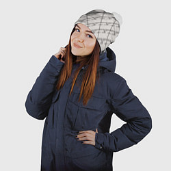 Шапка с помпоном Три буквы: паттерн на бежевом, цвет: 3D-белый — фото 2