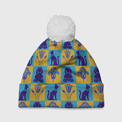 Шапка с помпоном Символы Египта, цвет: 3D-белый