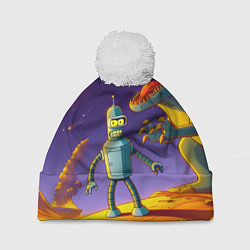 Шапка с помпоном Бендер на сказочной планете динозавров, цвет: 3D-белый
