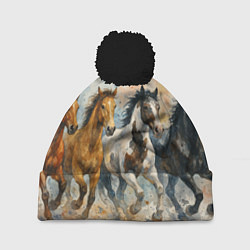 Шапка с помпоном Кони бегут, цвет: 3D-черный