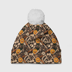 Шапка c помпоном Новогодний орнамент с корицей и дольками апельсина