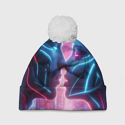 Шапка с помпоном Cyber love - metropolis neon glow, цвет: 3D-белый