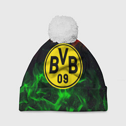 Шапка с помпоном Borussia красно зеленый огонь, цвет: 3D-белый