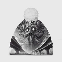 Шапка с помпоном Art skull in metropolis - ai art fantasy, цвет: 3D-белый