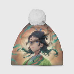 Шапка с помпоном Маомао на фоне облаков, цвет: 3D-белый