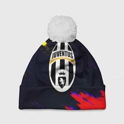 Шапка с помпоном Juventus краски текстура штрихи, цвет: 3D-белый