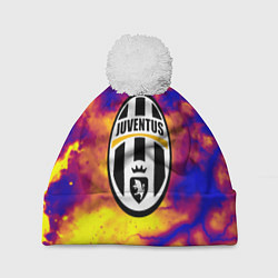 Шапка с помпоном Ювентус неоновый шторм, цвет: 3D-белый