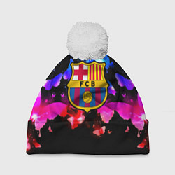 Шапка с помпоном Барселона неоновые бабочки, цвет: 3D-белый