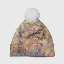 Шапка с помпоном Абстракция - pink marble with blue flecks, цвет: 3D-белый