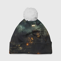 Шапка с помпоном Ночь тыкв и теней, цвет: 3D-белый